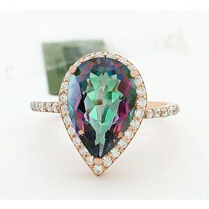 Mystic Topaz 3.40 Cts & White Sapphires Ring 14k Rose Gold Plated (.925)